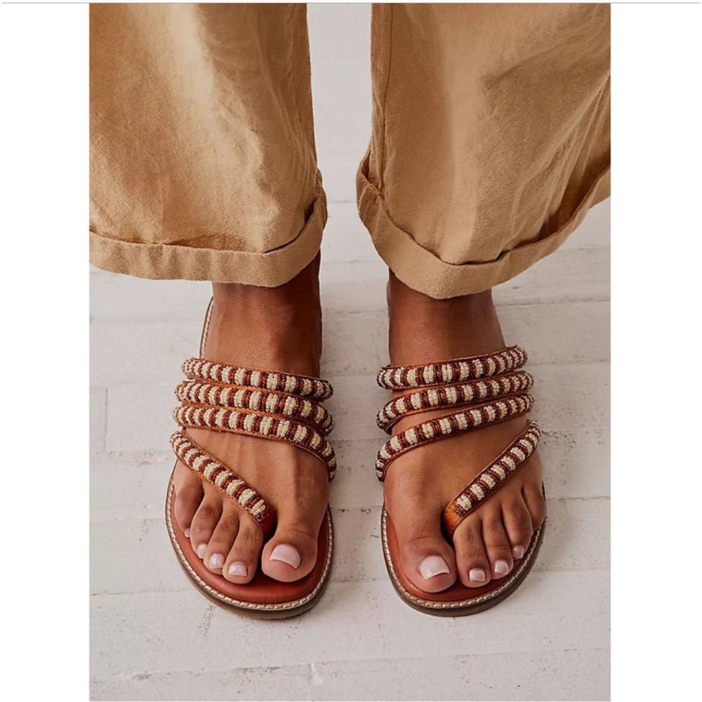 Free People Brown Strappy Rope Flat Sandals
